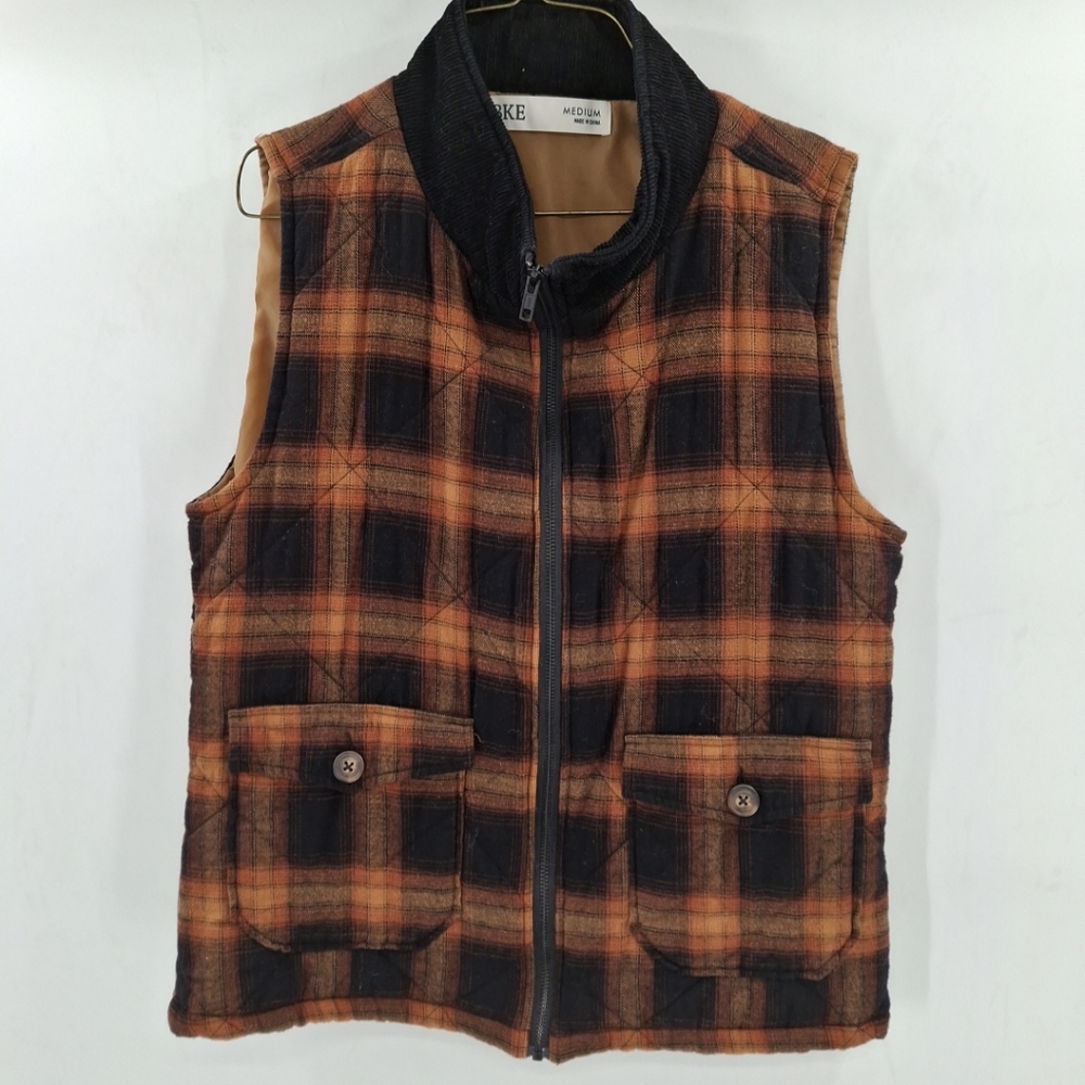 BKE Brown/Black‎ Plaid Puffer Full Zip  Vest Womens Medium